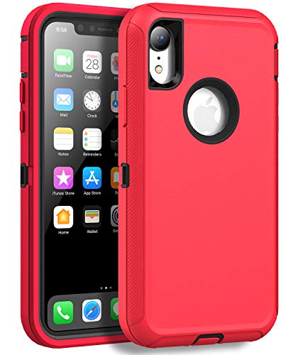 MXX Compatible with iPhone Xr Case, 3-Layer Super Protective Full Heavy Duty Body Tough Rugged Bumper Cover, Shock & Dust Proof, Designed for Apple Xr Phone Case 6.1" Red/Black - color: Red/Black