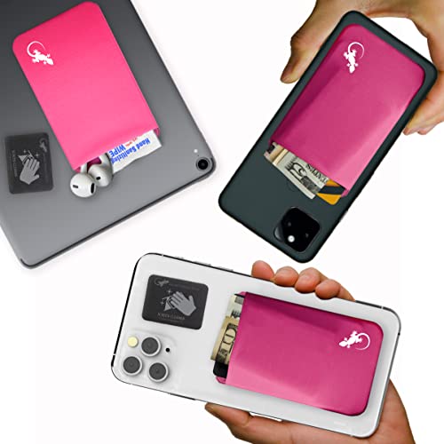 Phone Wallet - Adhesive Card Holder - Cell Phone Pouch - Stick on Lycra Pocket by Gecko - Carry Credit Cards and Cash - color: PINK WHITE