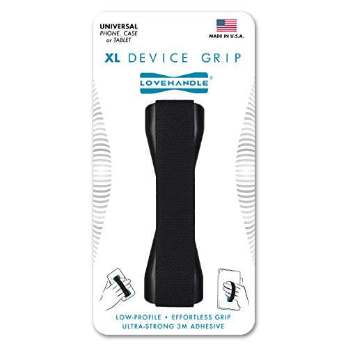 LOVEHANDLE XL Phone + Tablet Grip - Black Strap, Black Base - size: LHT-01 (XL Grip)