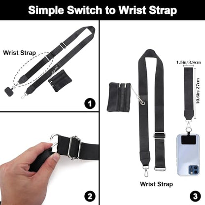 XANGNIER Clip and Go Strap for Phone with Wallet Crossbody,Black - color: Black