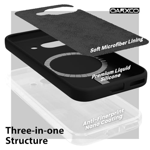 oakxco for Google Pixel 9A Case Silicone Mag Safe, Magnetic Slim Thin Phone Case Compatible with Magsafe, Women Girls Cute Girly Aesthetic Soft Rubber Gel Safecase with Camera Cover, Black - color: Black, size: Pixel 9A