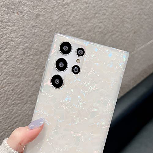 J.west Galaxy S23 Ultra Case 5G 6.8-inch, Luxury Sparkle Glitter Translucent Clear Opal Pearly Thinfoil Design Shiny Slim Print Soft Silicone Protective Phone Case Cover for Women Girls