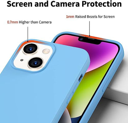Compatible with iPhone 14 Plus Case 6.7", Slim Silicone 3 Layers Full Covered Soft Gel Rubber Cover Protective Phone Case with Anti-Scratch Microfiber Lining (Azure) - color: Azure, size: iPhone 14 Plus