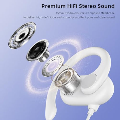 APETOO USB C Open-Ear Headphones with Earhook Mic & Volume Control White - color: White