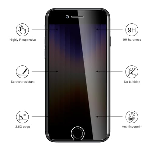 3 Pack Privacy Screen Protector for iPhone SE3/SE2020/SE2022/6/6S/7/8, 9H Hardness Double Shatterproof Anti-Spy Tempered Glass Film, Easy Installation - size: iPhone SE3/SE2020/SE2022/6/6S/7/8