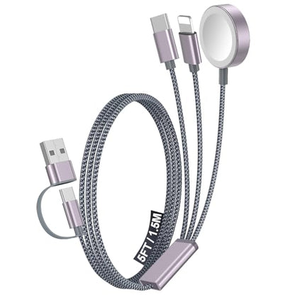1Pack Travel Essentials for Apple Watch Charger,3-in-2 Multi Charging Cable - color: Gray, size: 1Pack-5 FT