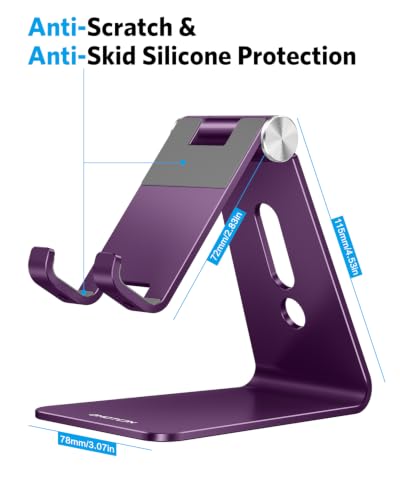 OMOTON C2 Adjustable Cell Phone Stand with Charging Cutout, Deep Purple - color: Deep Purple