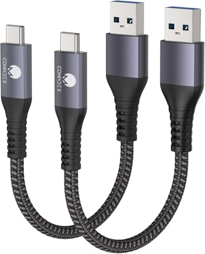 CONMDEX Android Auto USB Cable Short [1ft,2-Pack] 10Gbps, 3A Fast Charging - color: Grey, size: 1ft+1ft, style: 2Pack