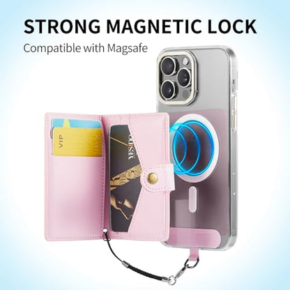 for Apple Magsafe Wallet,PU Leather Magnetic Wallet for iPhone 17/16/15/14/13/12 pro Max/Mini/plus,6 Card Holders with RFID Blocking (Light pink) - color: Light pink