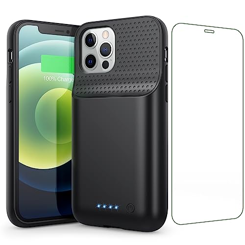 Feob Battery Case for iPhone 12/12 Pro, Upgraded 10800mAh Ultra-Slim Rechargeable Protective Extended Battery Charger Case - Black
