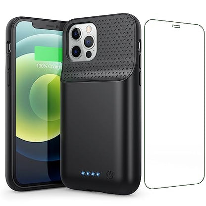 Feob Battery Case for iPhone 12/12 Pro, Upgraded 10800mAh Ultra-Slim Rechargeable Protective Extended Battery Charger Case - Black