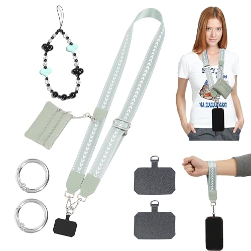 Clip and Go Phone Strap with Zippered Pouch,Phone Strap with Cellphone Chain Accessories - color: Green