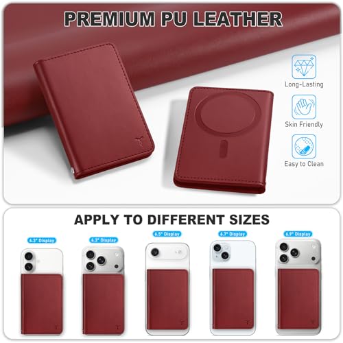 TUCCH for Magsafe Wallet, 6 Card Holders with RFID Blocking, Dark Red | for iPhone 17/17e/16/15/14/13/12 Pro/Pro Max/Plus, Clear ID Window, Magnetic Closure, PU Leather - color: Dark Red