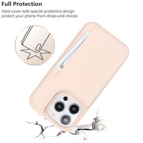 iCoverCase Compatible with iPhone 14 Pro Case with Card Holder, Wallet Case for Women Men RFID Blocking PU Leather Protective Phone Case 6.1 Inch (Beige) - color: Beige
