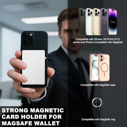 Magnetic Phone Wallet with Adjustable Stand,Pop up Phone Card Holder Quick Access to Bank/Credit Cards, 3.93 * 2.96 * 0.31 Inches Compact Metal Case with RFID Blocking Protection (Silver) - color: Silver