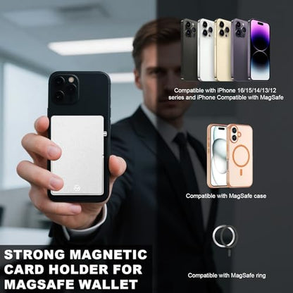 Magnetic Phone Wallet with Adjustable Stand,Pop up Phone Card Holder Quick Access to Bank/Credit Cards, 3.93 * 2.96 * 0.31 Inches Compact Metal Case with RFID Blocking Protection (Silver) - color: Silver