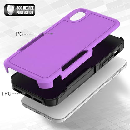 for iPhone XR Case: Dual Layer Protective Heavy Duty Cell Phone Case Shockproof Rugged Bumper Tough with Screen Protector - 16ft Military Grade Drop Tested for Appple iPhone XR (6.1 inch), Purple - color: Purple (PC) + Black (TPU)
