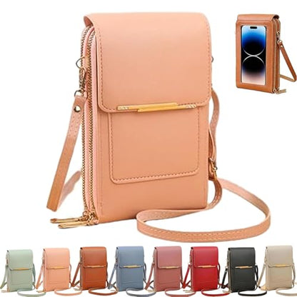 Touchscreen Phone Crossbody Bag, Women's Touch Screen Mobile Phone Messenger bag, Anti Theft Leather Bag - color: Pink