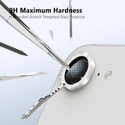TENOC Camera Lens Protector for iPhone 16e & 17e, Silver Glitter - size: iPhone 16e/17e