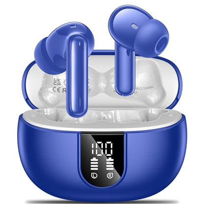 Wireless Earbuds, 2024 Wireless Headphones HiFi Stereo Earphones with 4 ENC Noise Canceling Mic, 42Hs Playtime In Ear Earbud, Bluetooth 5.3 Sport Earphones with LED Power Display for Android iOS Blue - color: Blue