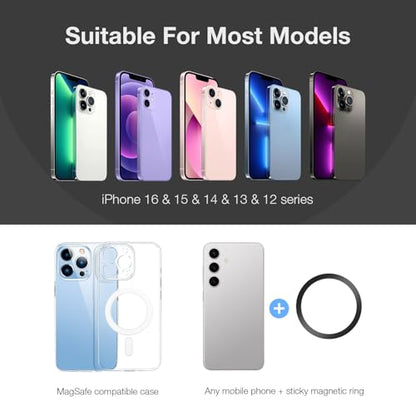 Magnetic Silicone Phone Grip | Super Strong Magnetic Design, 360° Rotation, Comfortable Grip, Compatible with iPhone 16/15/14/13/12 Series, Perfect for Selfies and Watching Videos（White） - color: White