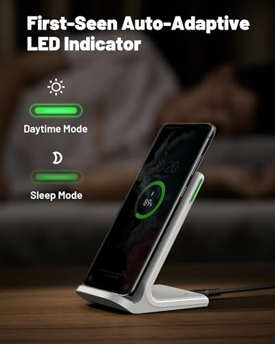 INIU Wireless Charger, 15W Fast Wireless Charging Phone Station with LED - color: White, size: 1 Pack