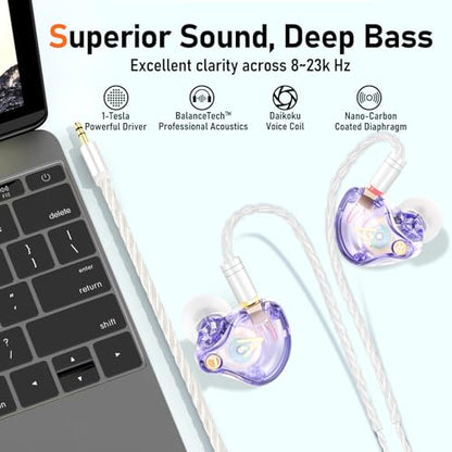 Audiovance Vibes 202 HiFi Wired Earbuds, IEM in-Ear Monitor Headphones - color: A-Light Purple