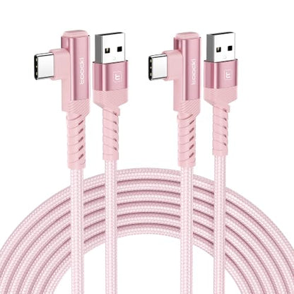 toocki USB C Cable Right Angle, 2-Pack 10ft USB A to USB C Charger Cable - color: Pink, size: 10FT+10FT