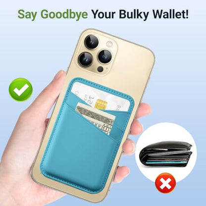 SHANSHUI Cell Phone Wallet, Ultra Slim Leather Adhesive Card Holder for Phone Case Compatible with iPhone, Most Smartphones -2 Pack White Blue - color: White + Blue