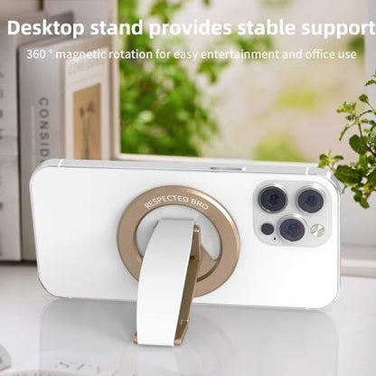 RESPECTED-BRO-Magnetic-Phone-Grip-Stand, Magnetic Phone Ring Holder Kickstand with Silicone Finger Strap, Compatibility for iPhone 17/16/15/14/13/12, Android, and More (White) - color: White