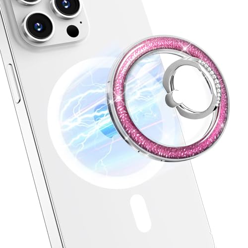 Transparent Shiny Magnetic Phone Ring Holder,360° Rotatable Removable Phone Grip,Clear Pink Sparkle Diamond Stylish Design Compatible with All Phones & Tablets - color: Clear Pink 1