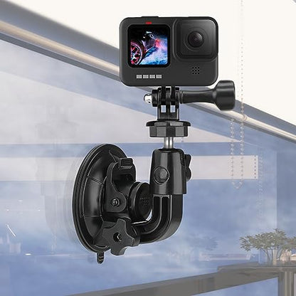 Heavy Duty Φ90mm Suction Cup + Adjustable Dual-Ball-Head Action Camera Dash Cam Phone Car Mount Windscreen Window Cockpit Holder for iPhone GoPro insta360 Video Recording (1.5kg Load)