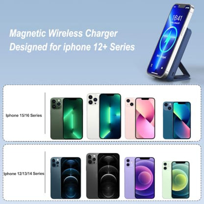 AOGUERBE Magnetic Power Bank, 10000mAh Wireless Portable Charger with Stand - color: Dark Blue