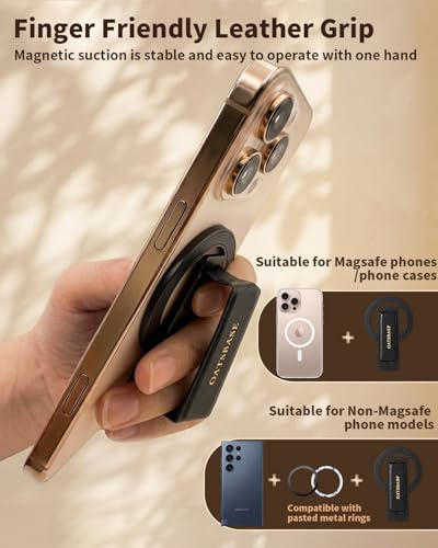 Magnetic Aluminum Phone Ring Grip Stand for iPhone 12-17 Pro Max - color: Black