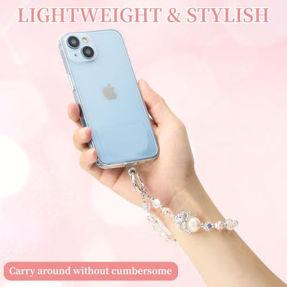 WOZEAH Phone Charm for Women, Beaded Wrist Strap Lanyard with Tether Tab – Anti-Theft Hands-Free Detachable Phone Chain Wristlet - color: Pink Crown