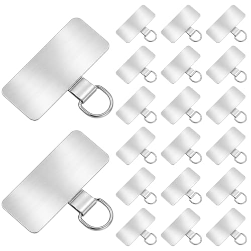 20 Pcs Stainless Steel Phone Lanyard Tab Phone Tether Tab Universal Metal Cellphone Lanyard Patch Ultra Thin Cellphone Case Insert for Most Smartphone Cases