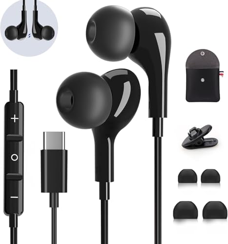 USB C Headphones for Samsung Galaxy S26 S25 S24 Ultra iPhone 17 16 Pro Max - color: Black