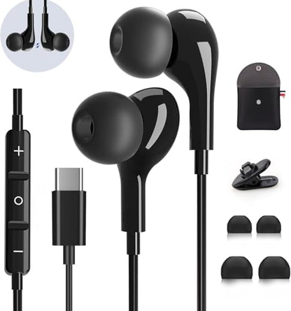 USB C Headphones for Samsung Galaxy S26 S25 S24 Ultra iPhone 17 16 Pro Max - color: Black
