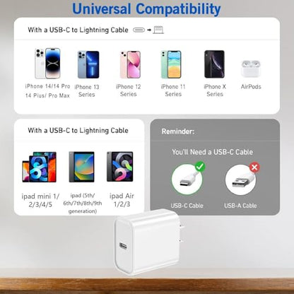 iPhone Charger Fast Charging,USB C Charger Block USB C to Lightning Cable - color: White-3FT