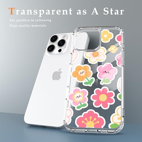 IAIYOXI Clear Case for iPhone 16, [Crystal Clear Military-Grade Drop Protection], Non-Yellowing, Slim Lightweight Transparent TPU Bumper Phone Case Cover Design - Flower Stickers - color: Flower Stickers, size: iPhone 16