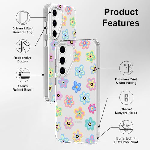 MOSNOVO Case for Samsung Galaxy S24 FE, [Buffertech 6.6ft Military-Grade Drop Protection] [Anti Peel Off Tech] Clear TPU Bumper Phone Case Cover Design - Groovy Flower - color: Clear - Groovy Flower, size: Samsung Galaxy S24 FE