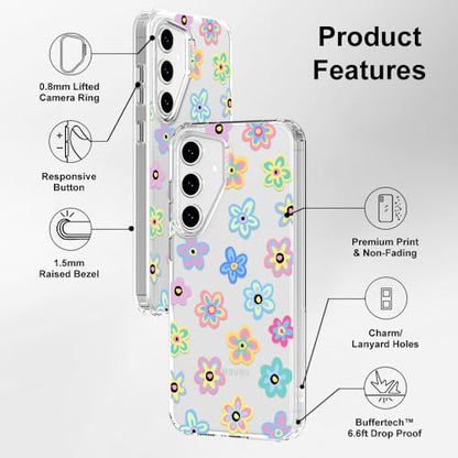 MOSNOVO Case for Samsung Galaxy S24 FE, [Buffertech 6.6ft Military-Grade Drop Protection] [Anti Peel Off Tech] Clear TPU Bumper Phone Case Cover Design - Groovy Flower - color: Clear - Groovy Flower, size: Samsung Galaxy S24 FE