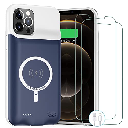 Battery Case for iPhone 12 Pro Max,10800mAh Rechargeable Portable Charging Case with Wireless Charging Compatible for iPhone 12 Pro Max (6.7 inch) with Carplay Extend Battery Charger Pack Case (Blue) - size: iPhone 12 Pro Max -Blue