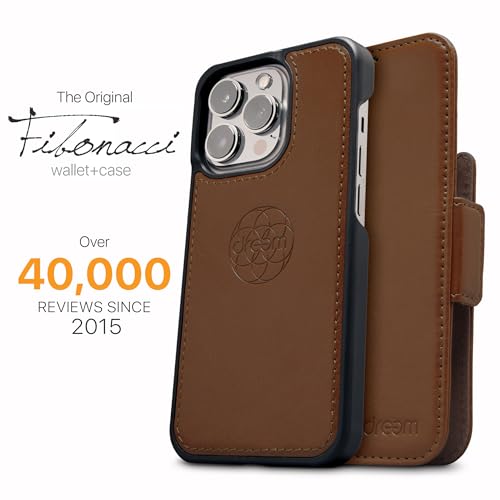 Dreem Vegan Leather Magnetic Detachable Wallet Case for iPhone 13 | Built-in Phone Stand, RFID Blocking Card Holder Flip Cover, MagSafe Compatible, Gift Box [Fibonacci: Chocolate] - color: Chocolate, size: iPhone 13