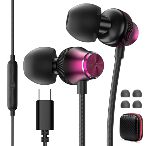 USB C Headphones Wired Earbuds for iPhone 18 Pro Max 17/Samsung S26 - color: Red