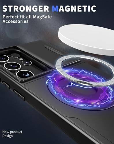 ANNGELAS for Samsung Galaxy S23 Ultra Mag Safe Kickstand Case with Slide Camera Cover,Slim Shockproof Military Heavy Duty Anti Drop Full Body Protection,360 Rotating Stand Magnetic Phone Case(Black) - color: Magnetic Stand Black