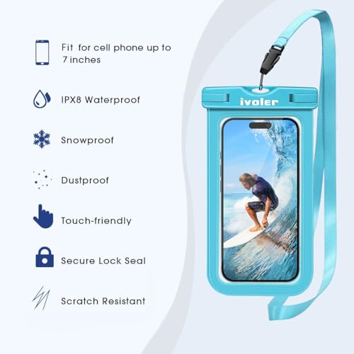ivoler 2-Pack Waterproof Fanny Pack & Phone Pouch, Dry Bag for Passport, Phone & Wallet, Floating Waterproof Phone Case for Beach, Swimming, Kayaking, Boating, Cruise Essentials & Travel Blue - color: Blue