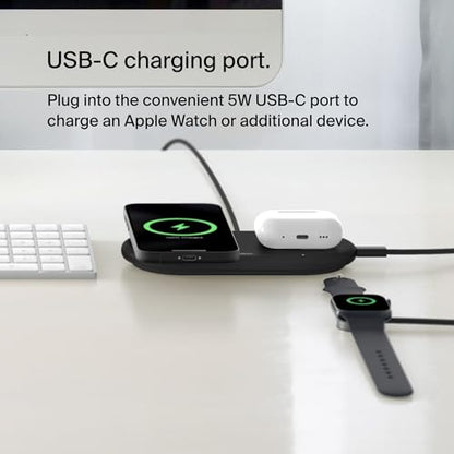 Belkin Qi2 15W 2 in 1 Wireless Charging Pad with USB-C Port - color: Black, style: 2 in 1