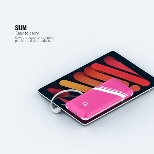 10000mAh Power Bank, Q Slim Portable Charger,4 Output External Battery Pack with Built-in AC Wall Plug Micro USB C Three Cables Compatible with All Kinds of mobilephone (Pink) - color: Pink