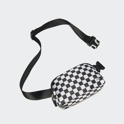 Pander Nylon Fanny Pack for Women, Two-Way Zipper Crossbody Bag - color: Checkered Black